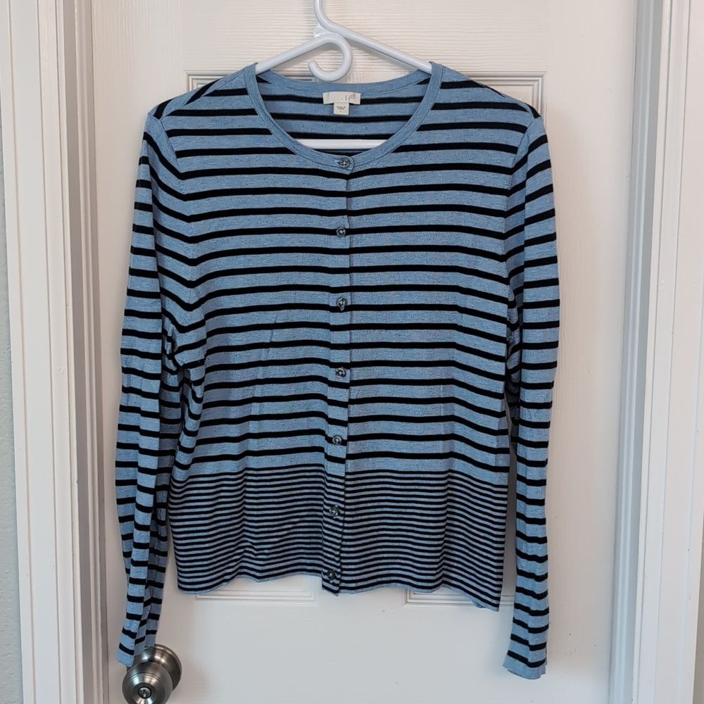 J Jill cardigan sweater striped button front size L